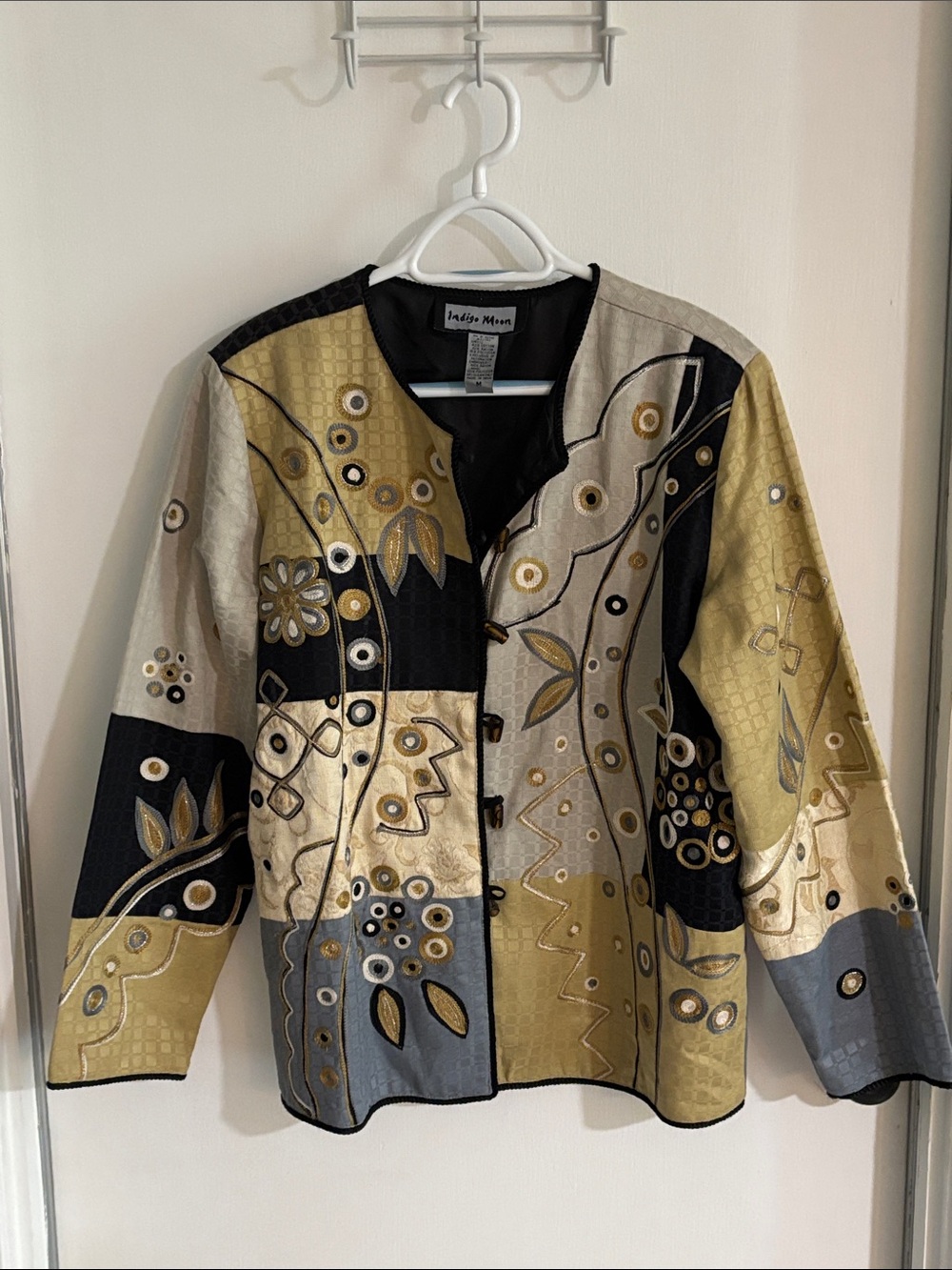 Indigo Moon Multicolor Patchwork Embroidered Blazer - Black, Gold, Gray